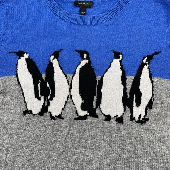 Talbots Sweater Womens Large Penguin Blue Grey Colorblock Pullover - Picture 6 of 7